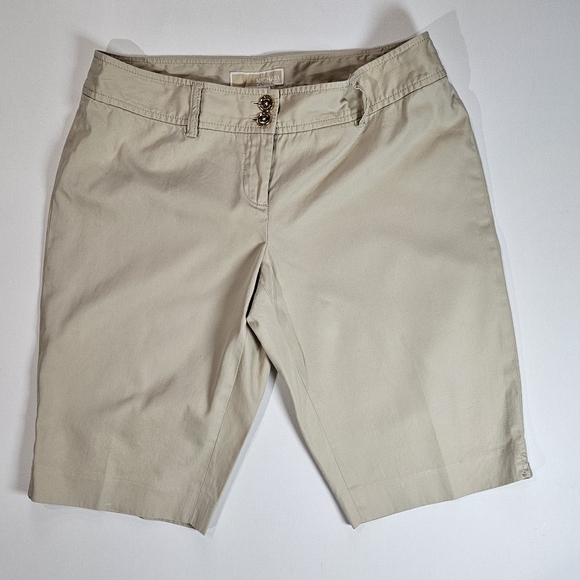 Michael Kors Womens Khaki Shorts 8 Petite Beige Bermuda Designer Business Casual - Picture 1 of 5